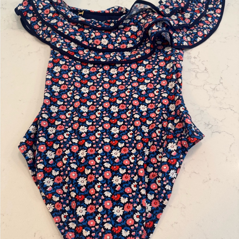 KATE SPADE NEW YORK Ruffle One Piece Off Shoulder Swimsuit Women’s size Small - Picture 2 of 9
